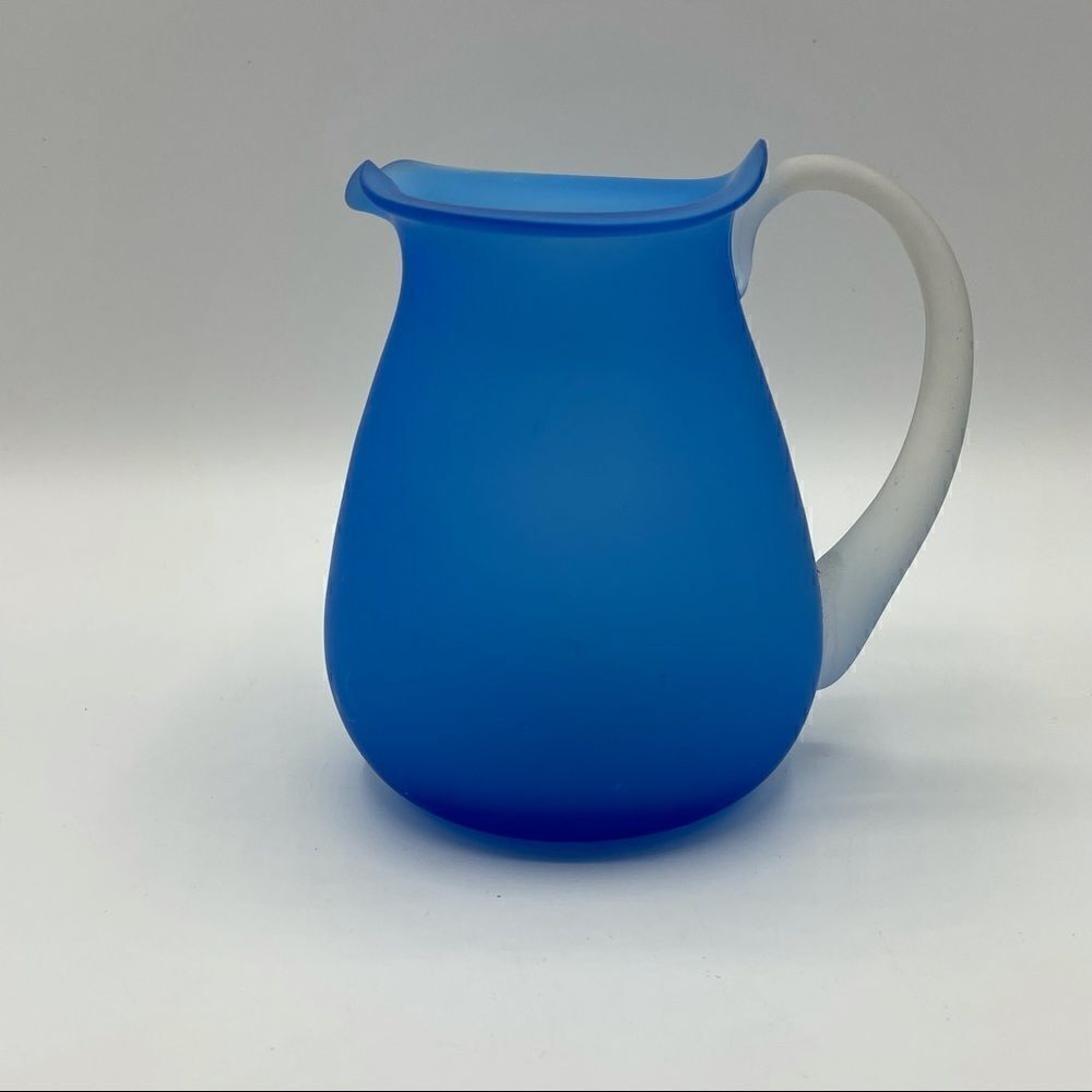 Blue Frosted Glass Pitcher with Applied Handle